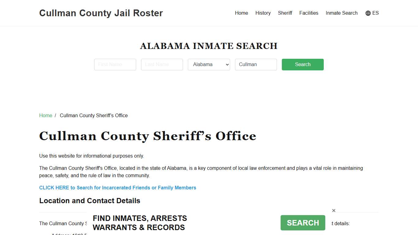 Cullman County Sheriff Office, AL, Arrest Warrants Search