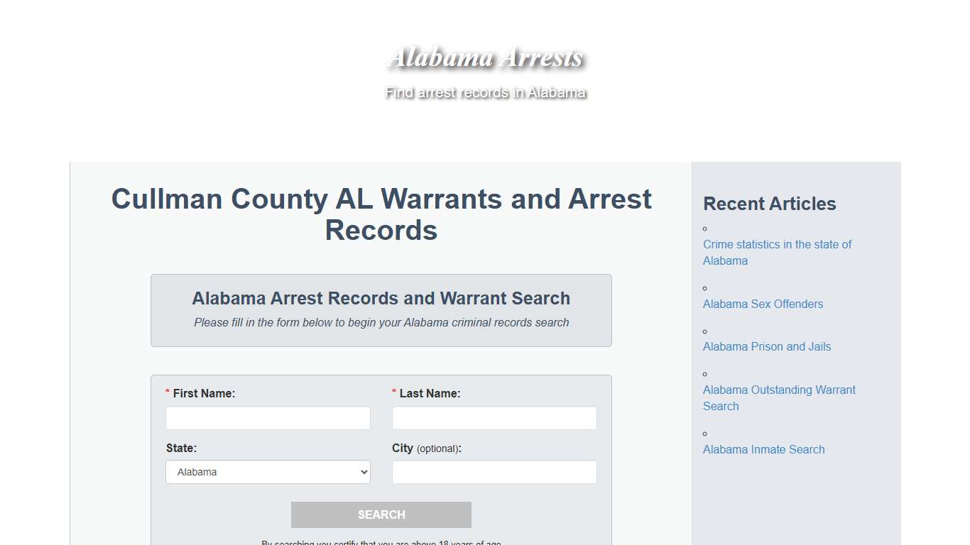 Cullman County AL Warrants and Arrest Records - Alabama Arrests